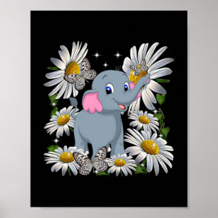Niedlich Elephant Daisy Blume Butterfly Poster