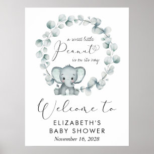 Niedlich Elephant Eucalyptus Baby Dusche Willkomme Poster