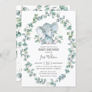 Niedlich Elephant Eucalyptus Greenery Baby Shower  Einladung