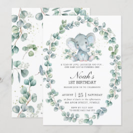 Niedlich Elephant Eucalyptus Greenery Geburtstagsk Einladung