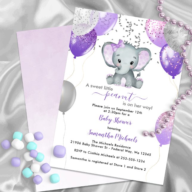 Niedlich Elephant Girl Balloons Babydusche Einladung (Cute Elephant Girl Balloons Baby Shower Invitation)