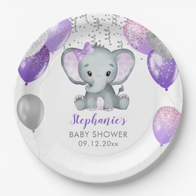 Niedlich Elephant Girl Balloons Babydusche Pappteller (Vorderseite)