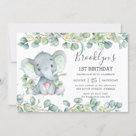 Niedlich Elephant Greenery Eucalyptus Geburtstag Einladung