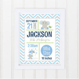 Niedlich Elephant Kinderzimmer Baby Boy Geburtsstu Poster