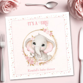Niedlich Elephant Pink Blume Kinderdusche Napkins Serviette