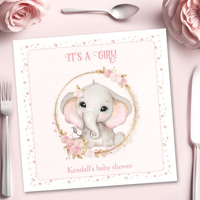 Niedlich Elephant Pink Blume Kinderdusche Napkins Serviette (Cute Elephant Pink Flowers Baby Shower Napkins)