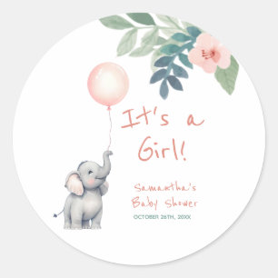 Niedlich Elephant Pink Es ist eine Girl Baby Dusch Runder Aufkleber