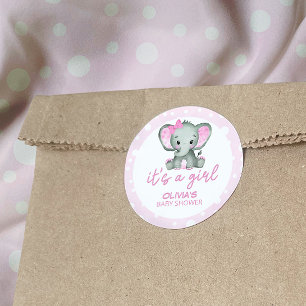 Niedlich Elephant pink Es ist eine Girl Baby Dusch Runder Aufkleber