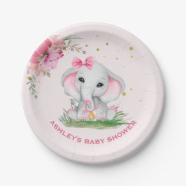 Niedlich Elephant Pink Floral Baby Dusche Pappteller