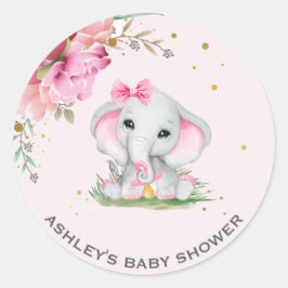 Niedlich Elephant Pink Floral Baby Dusche Runder Aufkleber