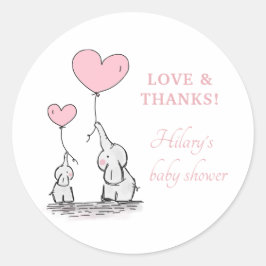 Niedlich Elephant Pink Heart Balloons Girl Baby Du Runder Aufkleber