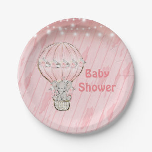 Niedlich Elephant pink Heißluftballon Babydusche Pappteller