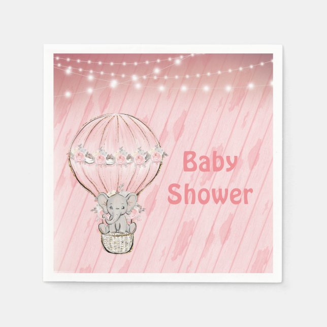 Niedlich Elephant Pink Hot Air Ballon Babydusche Serviette (Vorderseite)