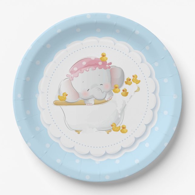 Niedlich Elephant Polka Dot Blue Pappteller (Vorderseite)