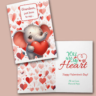 Niedlich Elephant Red Heart Grandson Valentine Feiertagskarte