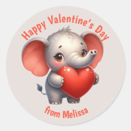 Niedlich Elephant Red Heart Valentine Runder Aufkleber
