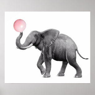 Niedlich Elephant Schwarz-weiße Blase Gum Kinderzi Poster