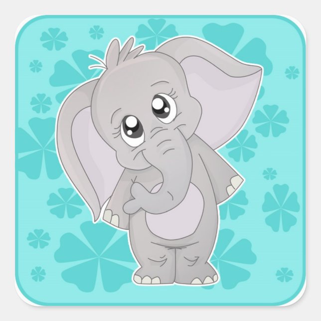 Niedlich Elephant Sticjer-Square Quadratischer Aufkleber (Vorderseite)