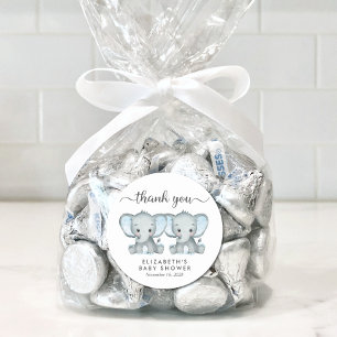 Niedlich Elephant Twin Baby Boys Dusche Vielen Dan Runder Aufkleber