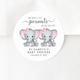 Niedlich Elephant Twin Baby Girls Dusche Runder Aufkleber
