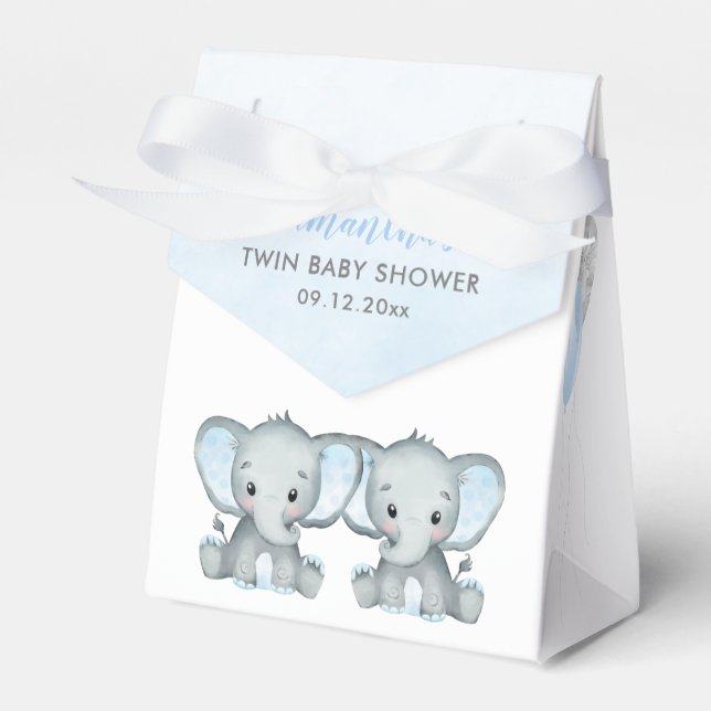 Niedlich Elephant Twin Boys Balloon Babydusche Geschenkschachtel (Vorderseite)