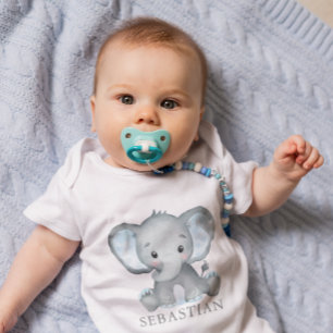 Niedlich Elephant Watercolor Baby Boy Strampler