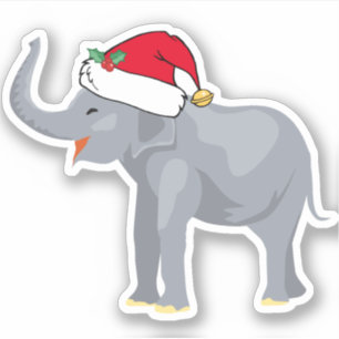 Niedlich Elephant Weihnachts Weihnachtsmann Hat Aufkleber