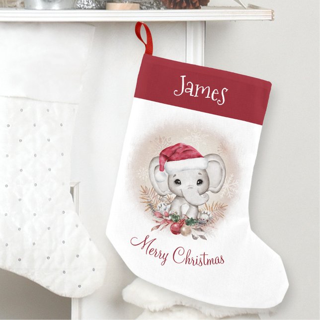 Niedlich Elephant Weihnachtsname Strumpf Kleiner Weihnachtsstrumpf (Cute Elephant Christmas Stocking Name)