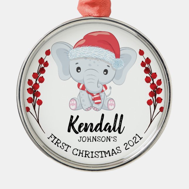 Niedlich Elephant Winter Holiday Baby's 1. Weihnac Ornament Aus Metall (Vorne)