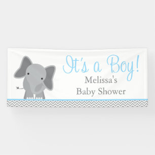 Niedlich Elephant Zickzack Light Blue Baby Dusche  Banner