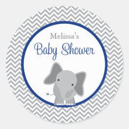 Niedlich Elephant Zickzack Navy Blue Baby Dusche Runder Aufkleber