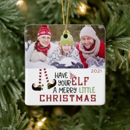 Niedlich Elf MERRY LITTLE CHRISTMAS 2 Foto Keramikornament