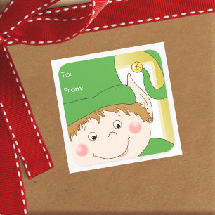 Niedlich Elf Weihnachtsgeschenke Tags Quadratischer Aufkleber