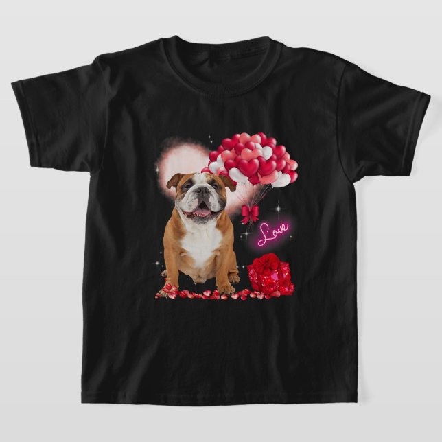 Niedlich English Bulldog Balloon Valentinstag T-Shirt (Ablage )
