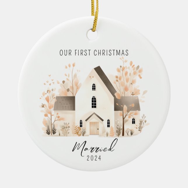 Niedlich Erste Weihnachtsfeier Verheiratete Weihna Keramik Ornament (Vorne)