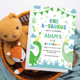 Niedlich Erster Geburtstag Grüner Dinosaurier Einladung