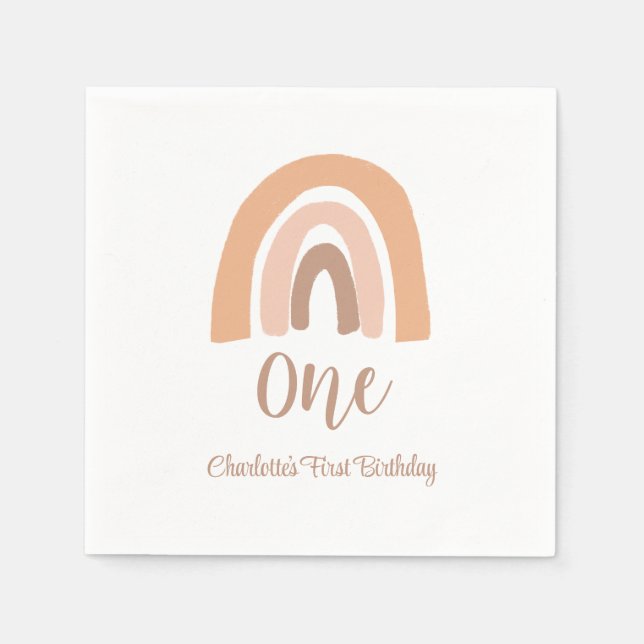 Niedlich erster Geburtstag Pink Boho Rainbow Serviette (Vorderseite)
