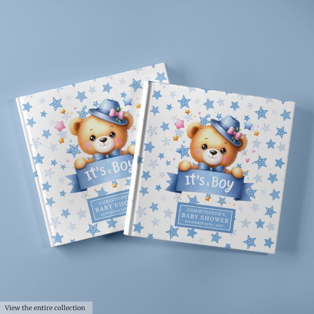 Niedlich Es ist ein Baby-Teddy-Babydusche-Gästebuc Gästebuch (Cute It’s a boy teddy bear baby shower guest book)