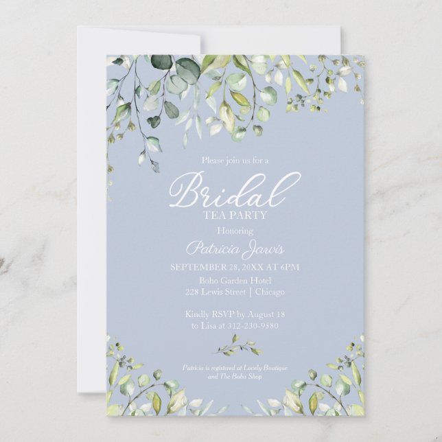 Niedlich Eukalyptus Greenery Bridal Tea Party Einladung (Vorderseite)