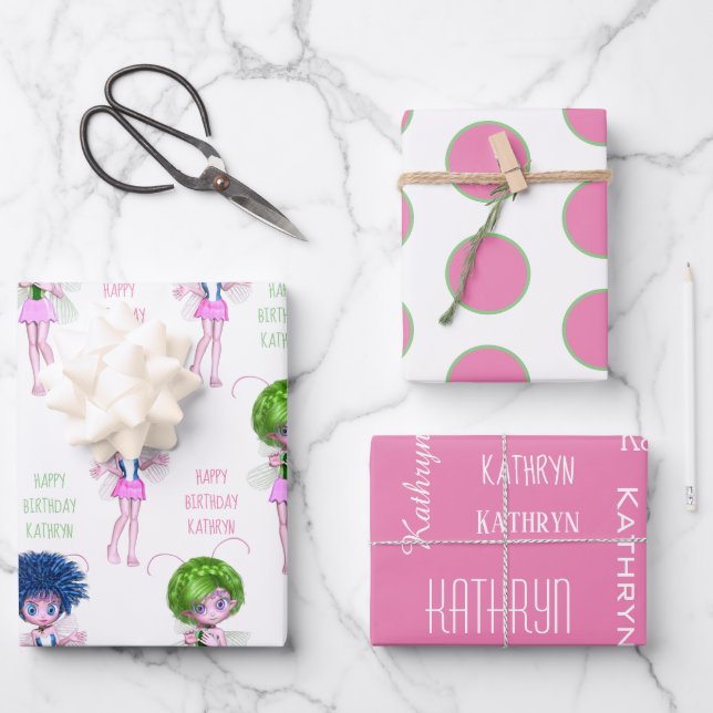 Niedlich Fairies Personalisiert Geschenkpapier Set (Vorderseite)