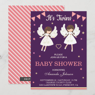 Niedlich Fairies Twin Girls Babydusche Einladung