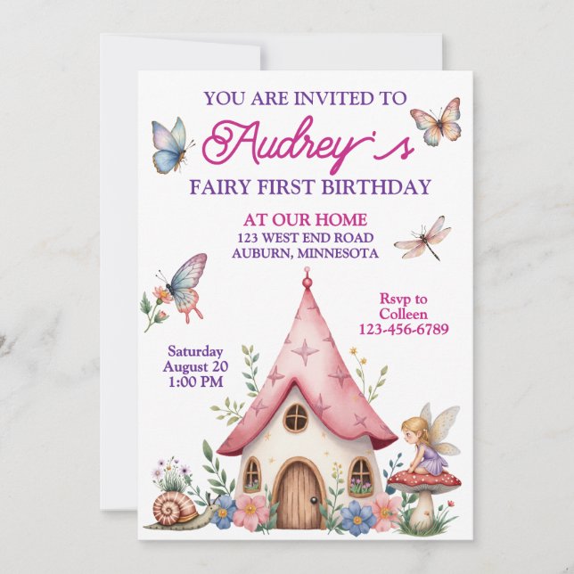 Niedlich Fairy First Geburtstag Einladung (Vorderseite)