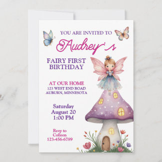 Niedlich Fairy First Geburtstag Einladung
