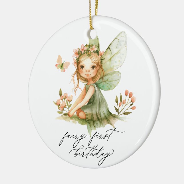 Niedlich Fairy First Geburtstag Keramik Ornament (Links)