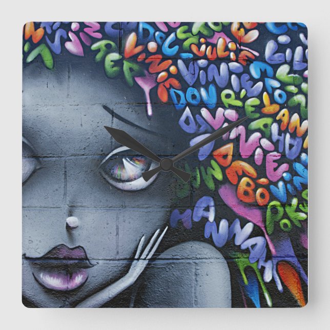 Niedlich Fairy Graffiti Quadratische Wanduhr (Vorderseite)