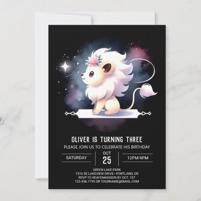Niedlich Fantasy Lion Birthday Einladung (Vorderseite)