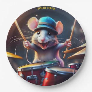 Niedlich Fantasy Mouse Playing Drums Pappteller