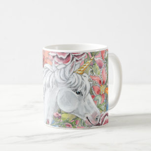 Niedlich Fantasy Unicorn Rosa Tropische Blütenmä Kaffeetasse