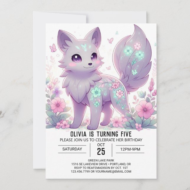 Niedlich Fantasy Wolf Digital Geburtstag Einladung (Vorderseite)