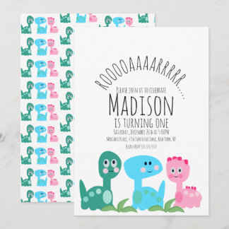 Niedlich farbenfrohe Dinosaurier Pink Gree Blue Ge Einladung